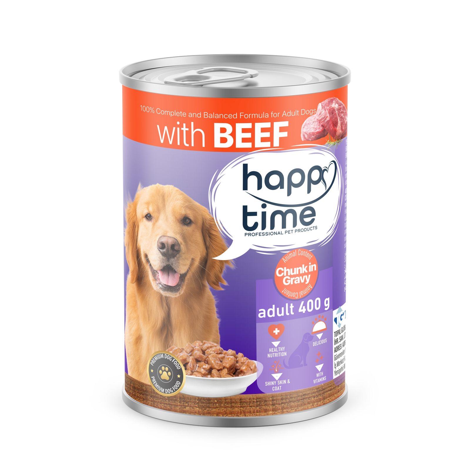 HAPPY TİME YETİŞKİN KÖPEK SIĞIRLI KONSERVE 400GR*12